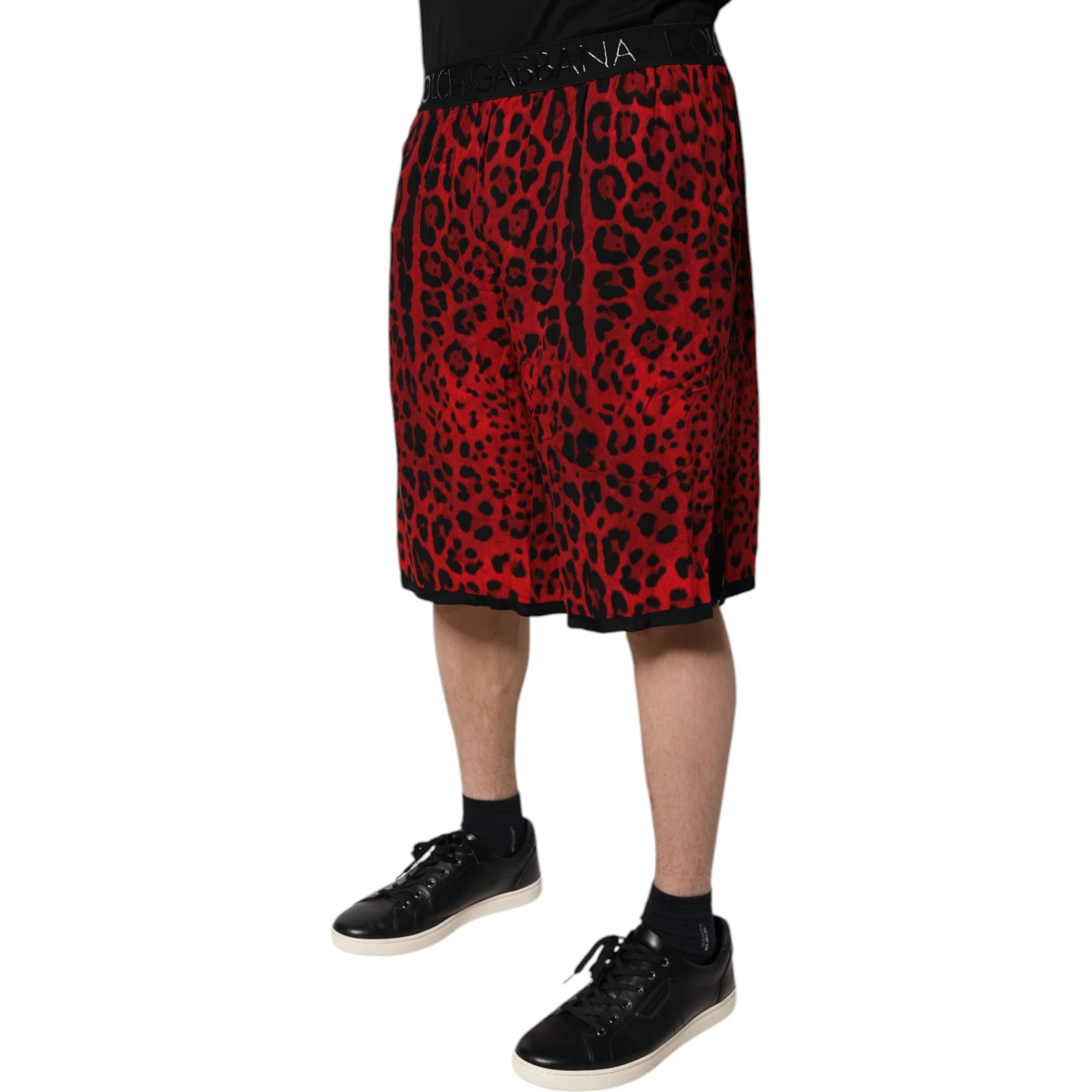 Red Leopard Print Viscose Bermuda Shorts