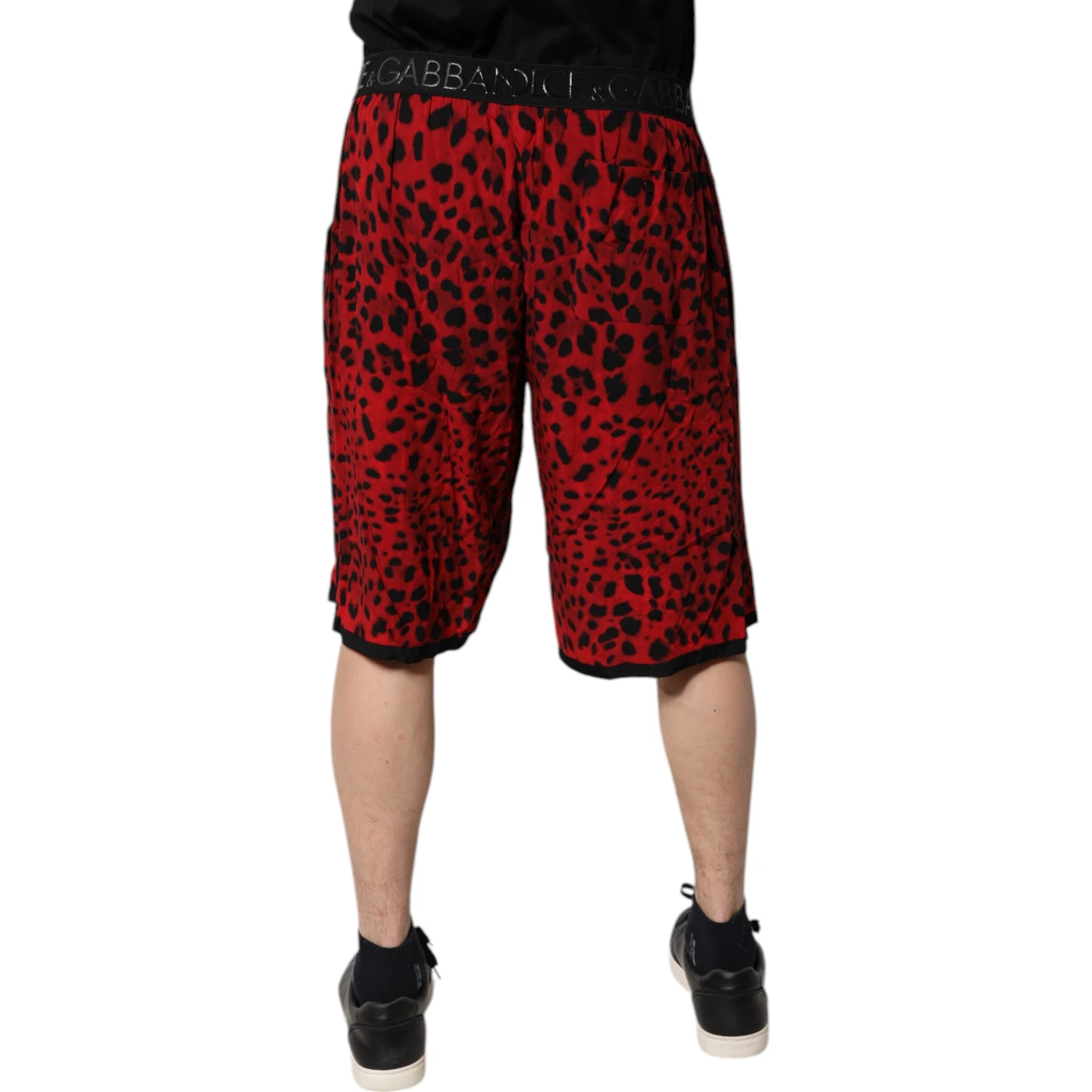 Red Leopard Print Viscose Bermuda Shorts