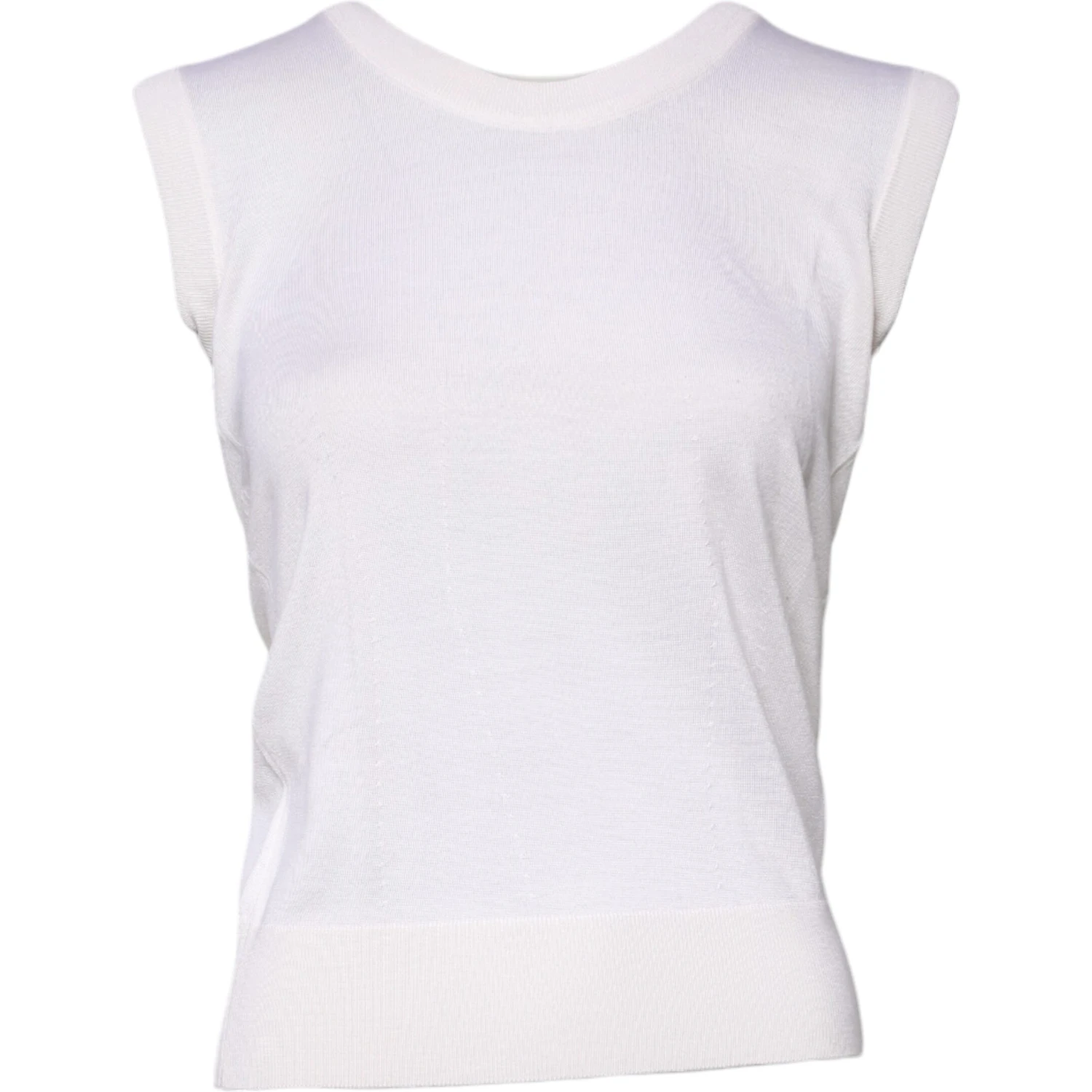 White Sleeveless Cashmere Round Neck Tank Top
