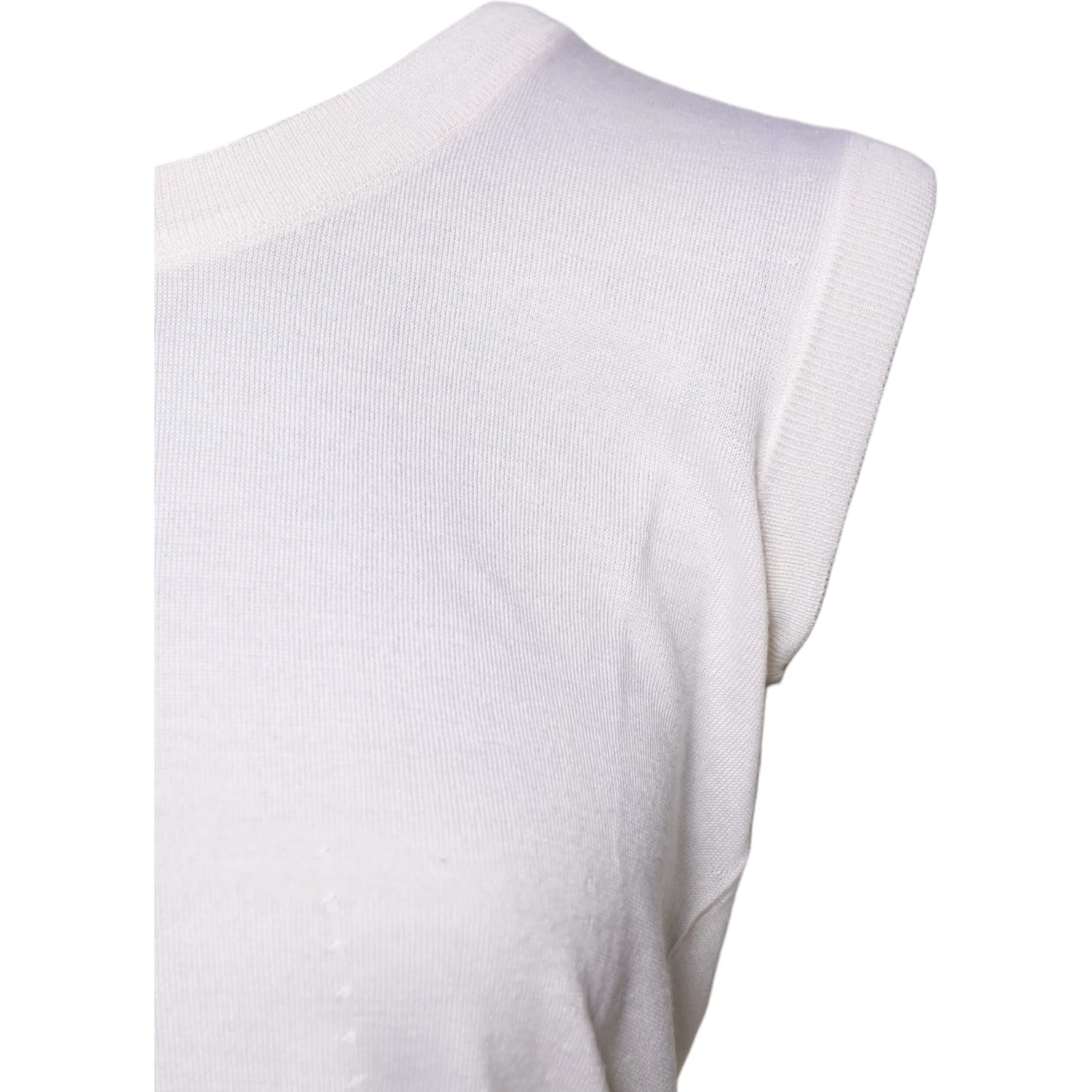 White Sleeveless Cashmere Round Neck Tank Top