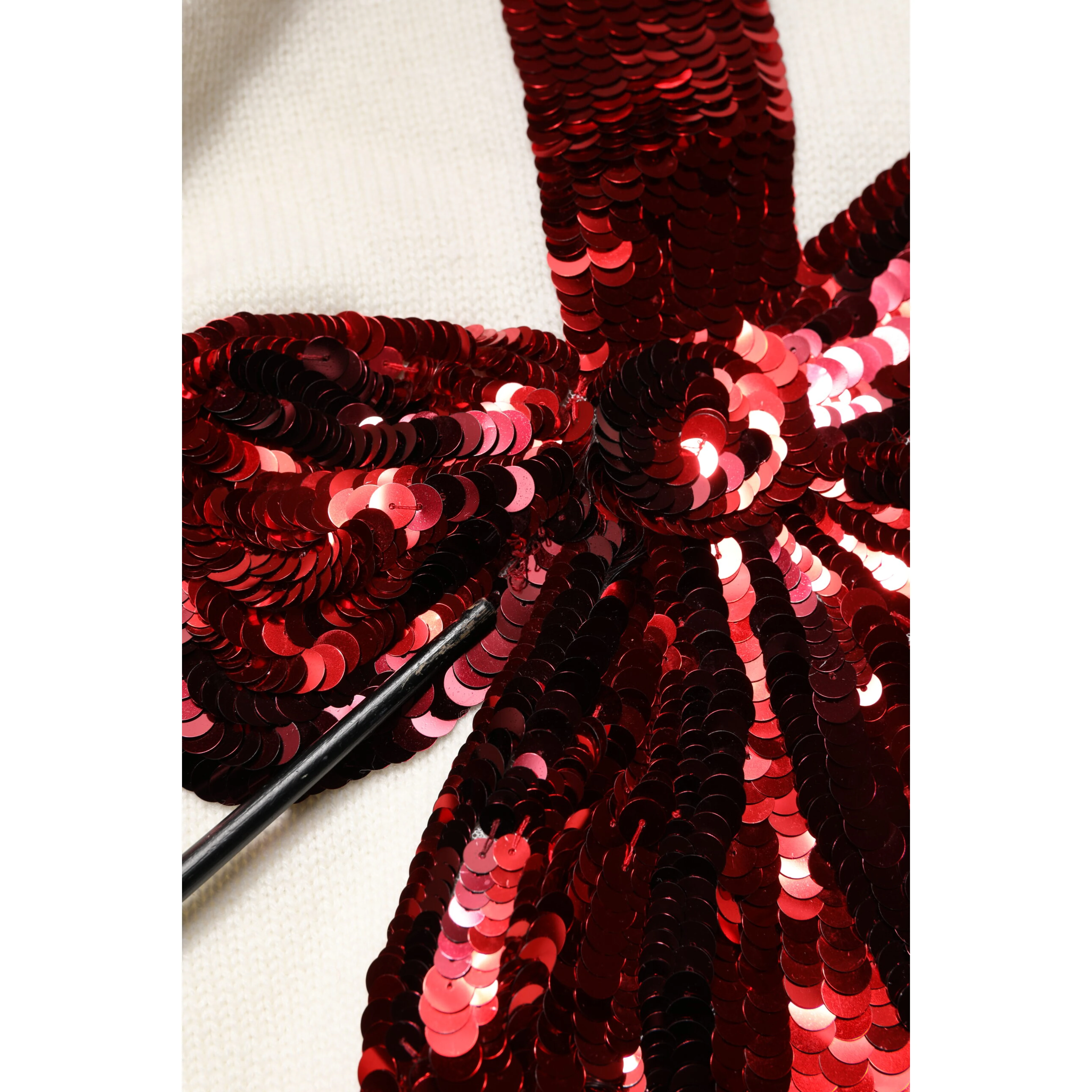 White Sequined Crew Neck Pullover Sweater