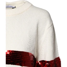 White Sequined Crew Neck Pullover Sweater