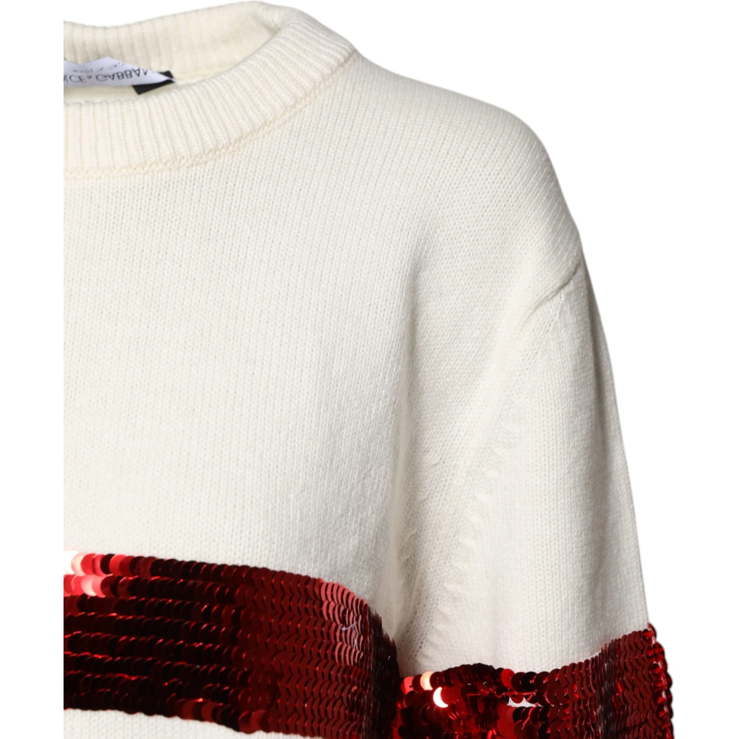 White Sequined Crew Neck Pullover Sweater