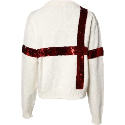 White Sequined Crew Neck Pullover Sweater