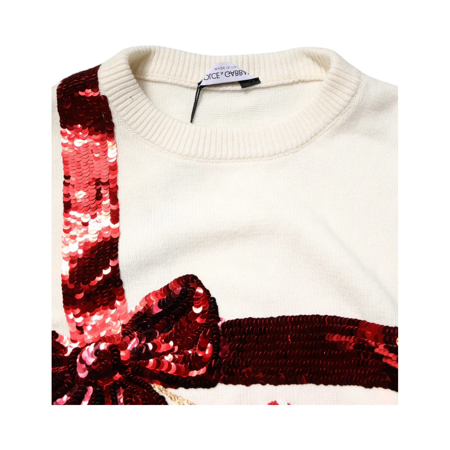 White Sequined Crew Neck Pullover Sweater