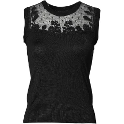 Black Lace Sheer Crew Neck Sleeveless Top