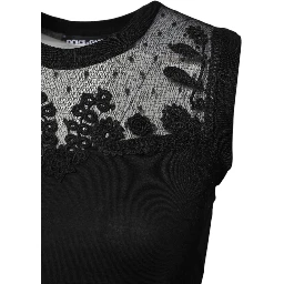 Black Lace Sheer Crew Neck Sleeveless Top