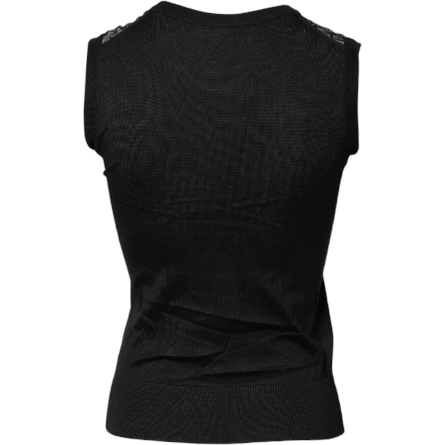 Black Lace Sheer Crew Neck Sleeveless Top
