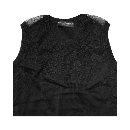 Black Lace Sheer Crew Neck Sleeveless Top