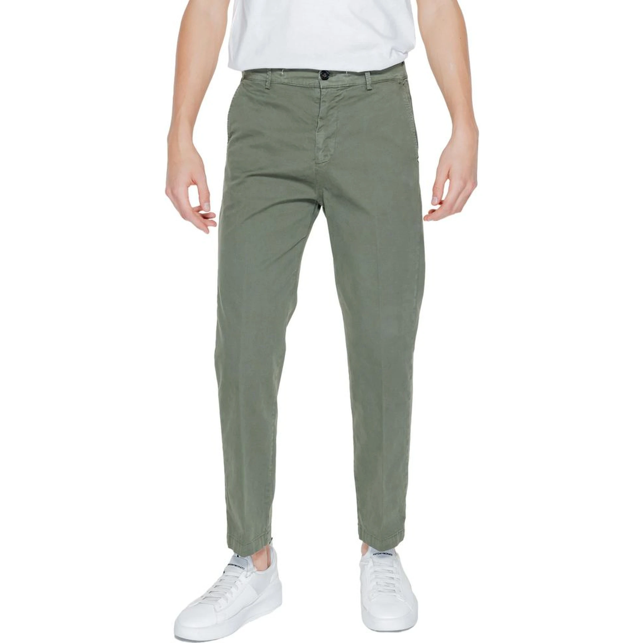 Green Cotton Casual Pants