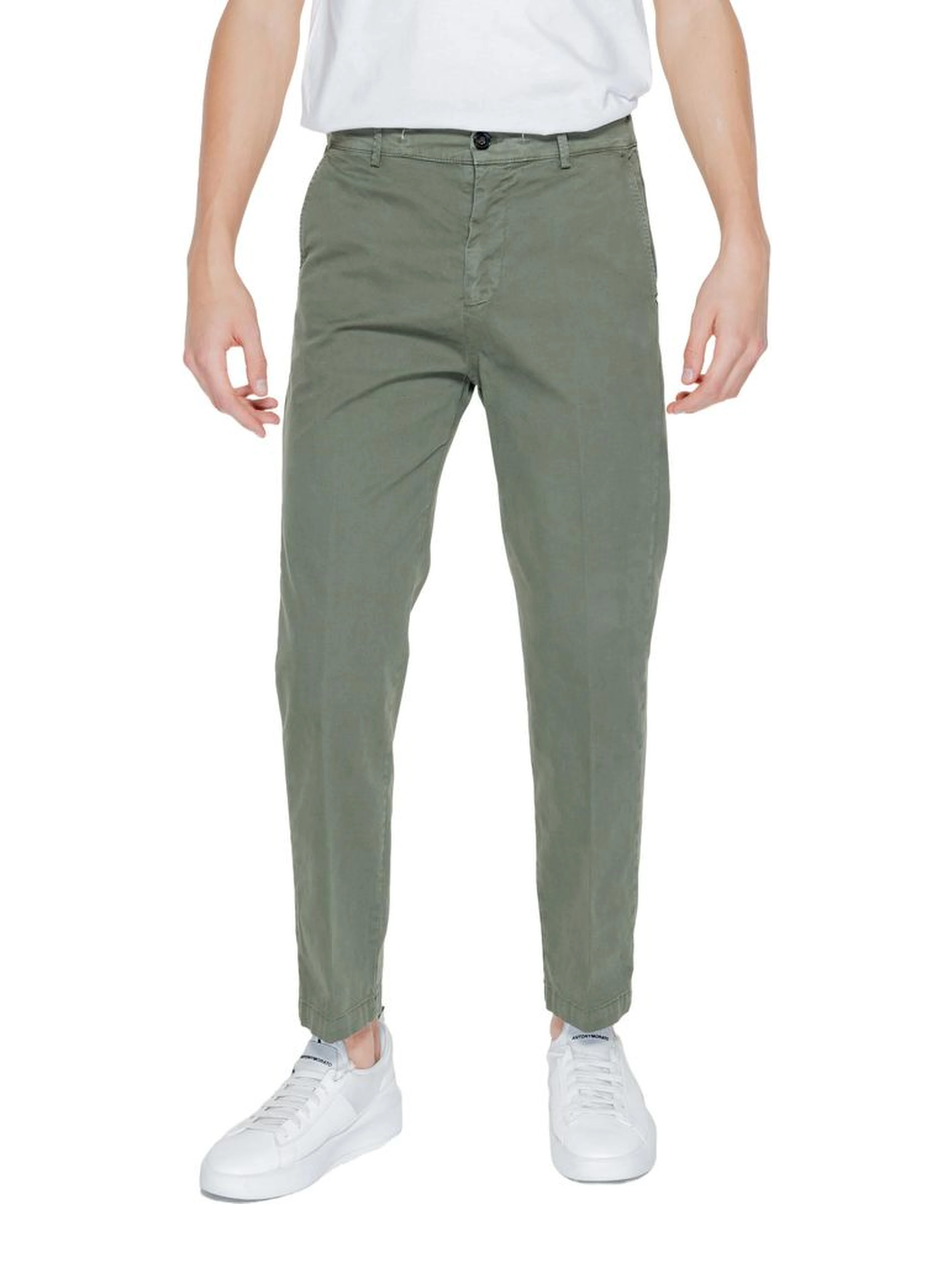 Green Cotton Casual Pants