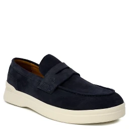 Blue Suede Leather Slip-On Loafers