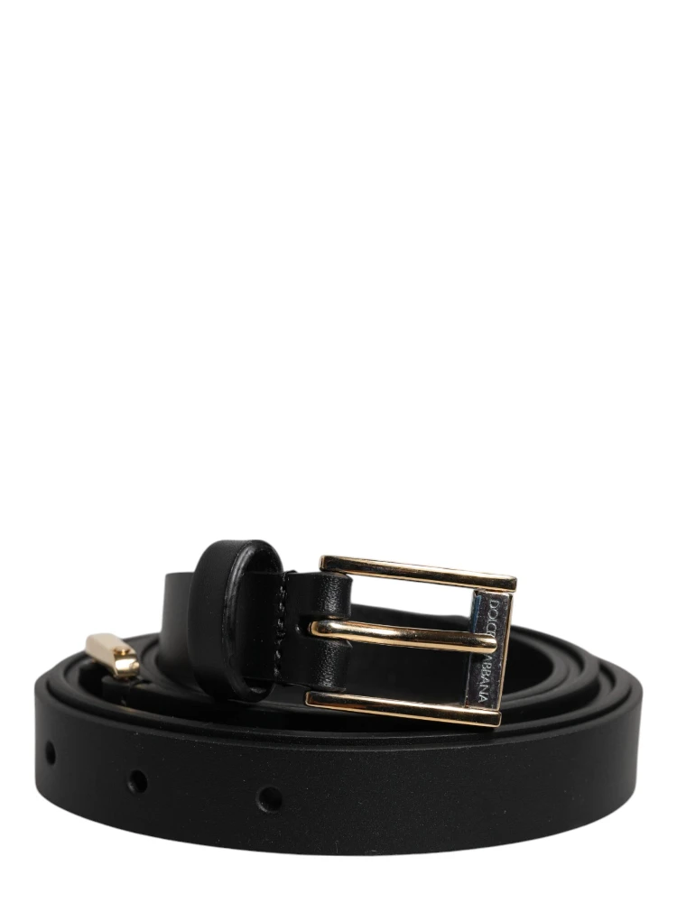 Black Calfskin Classic Metal Logo Buckle Belt