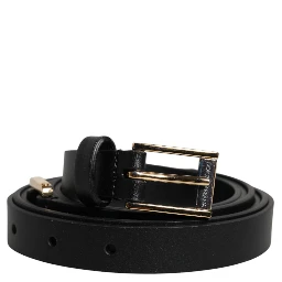 Black Calfskin Classic Metal Logo Buckle Belt