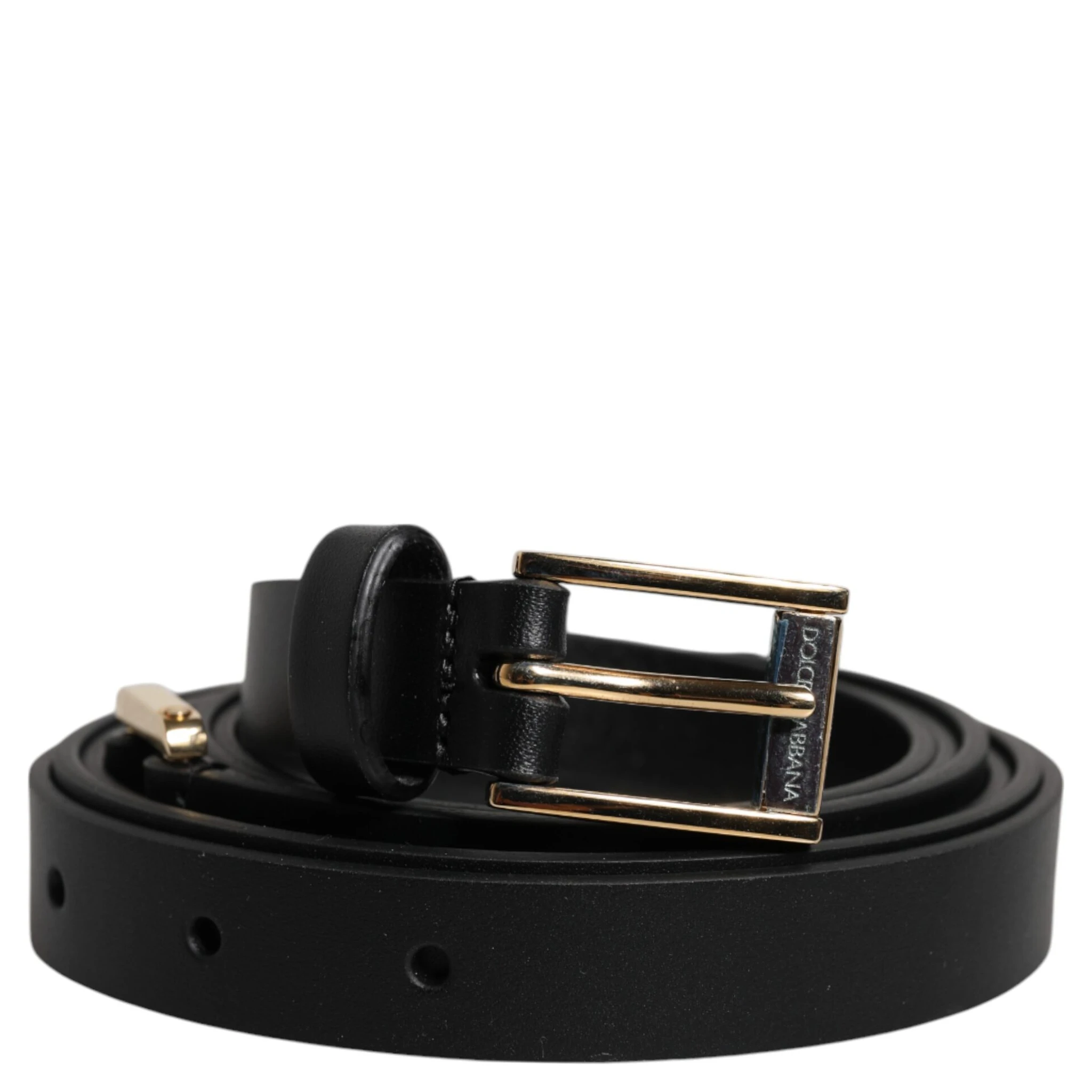 Black Calfskin Classic Metal Logo Buckle Belt