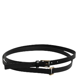 Black Calfskin Classic Metal Logo Buckle Belt