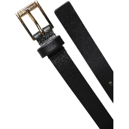 Black Calfskin Classic Metal Logo Buckle Belt