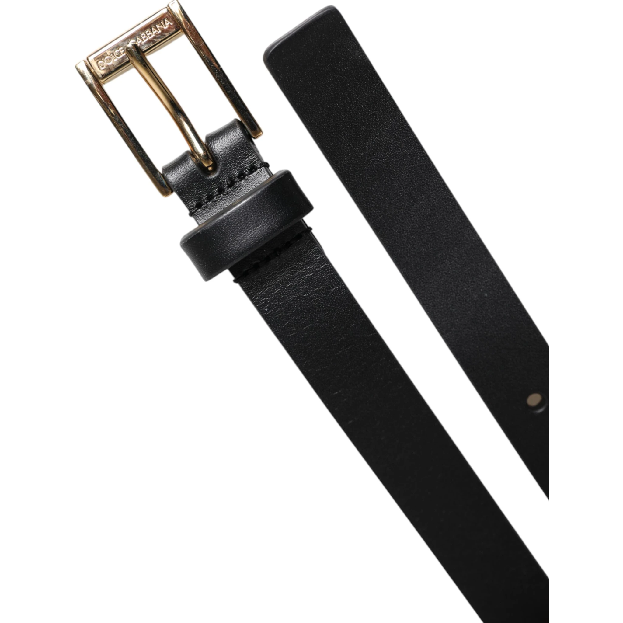 Black Calfskin Classic Metal Logo Buckle Belt