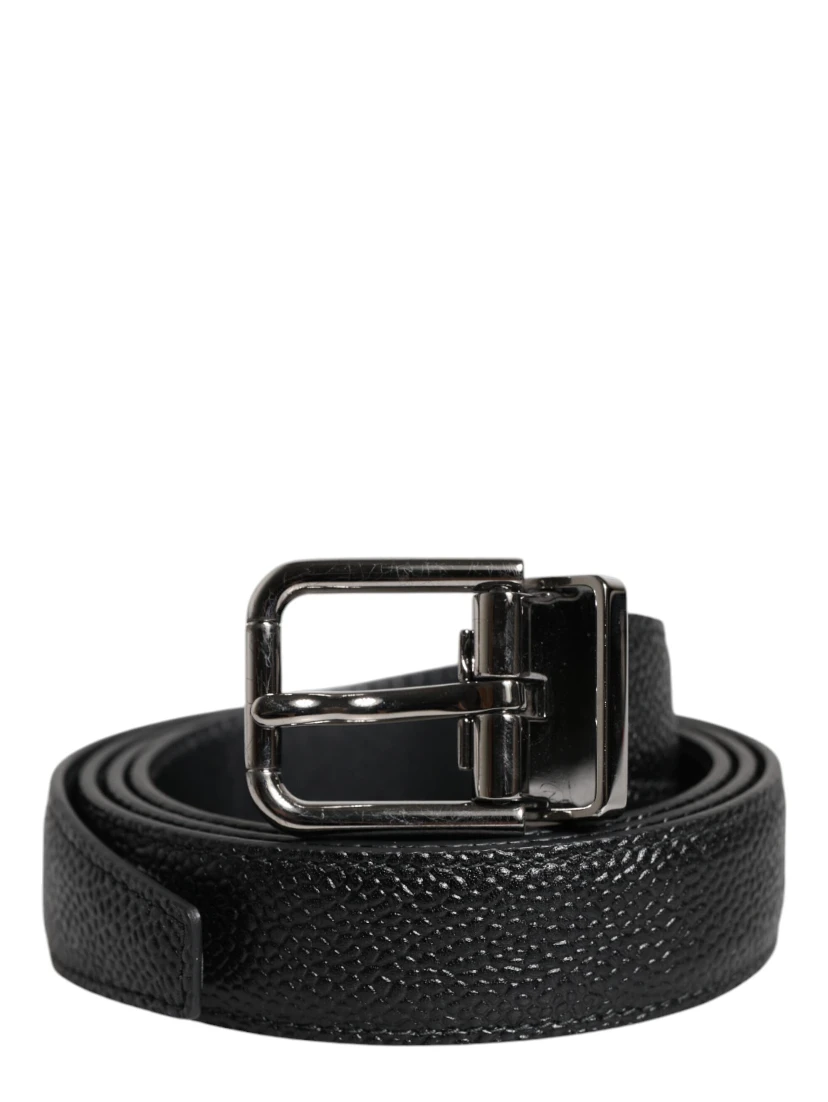 Black Calf Leather Classic Metal Buckle Belt