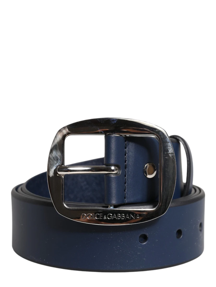Blue Calf Leather Classic Metal Buckle Belt