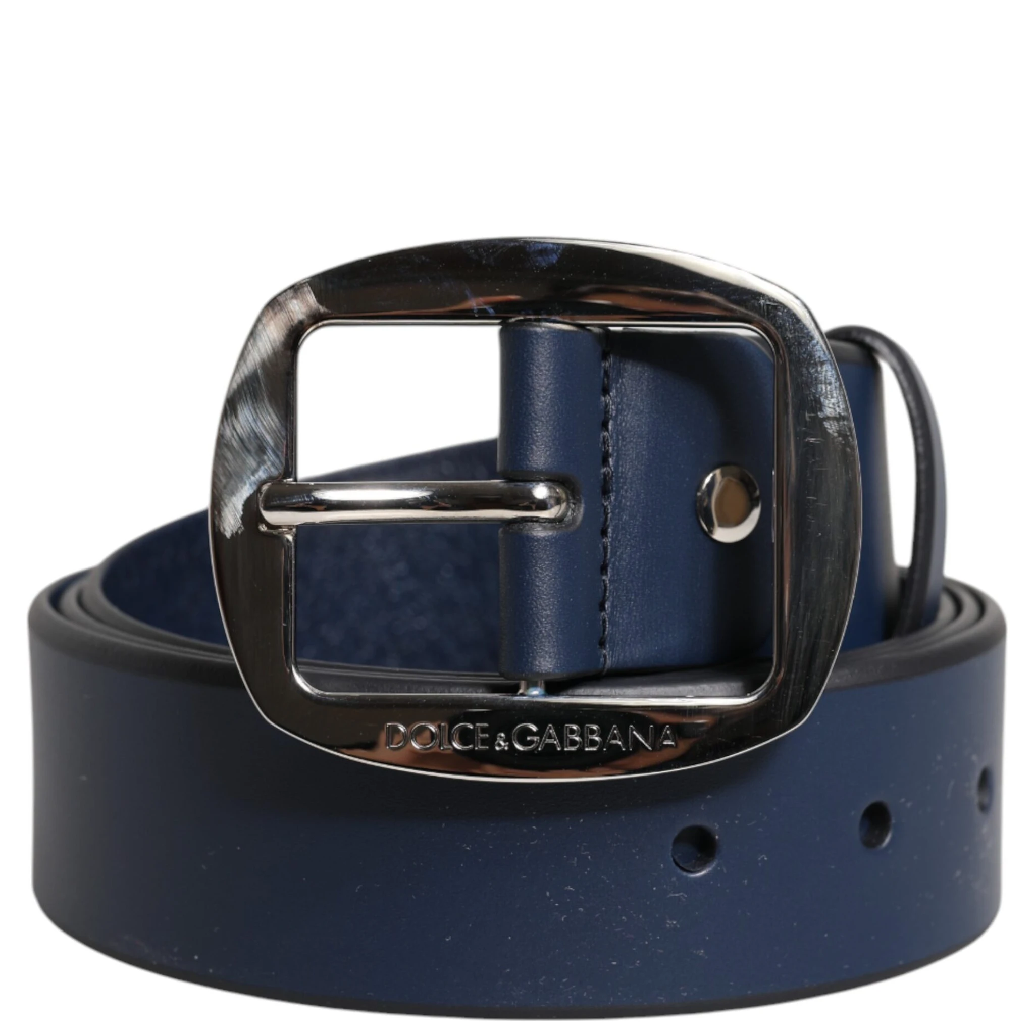 Blue Calf Leather Classic Metal Buckle Belt