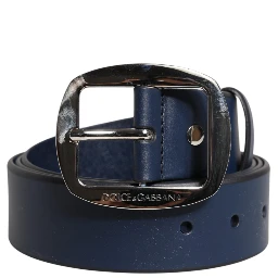 Blue Calf Leather Classic Metal Buckle Belt