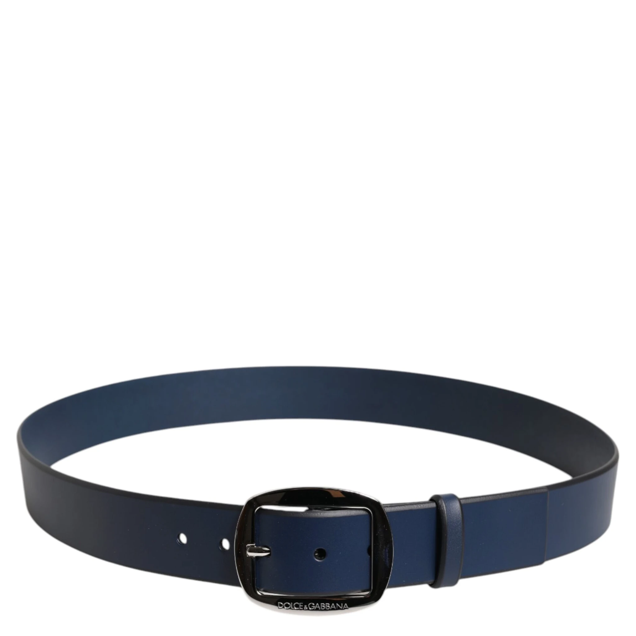 Blue Calf Leather Classic Metal Buckle Belt
