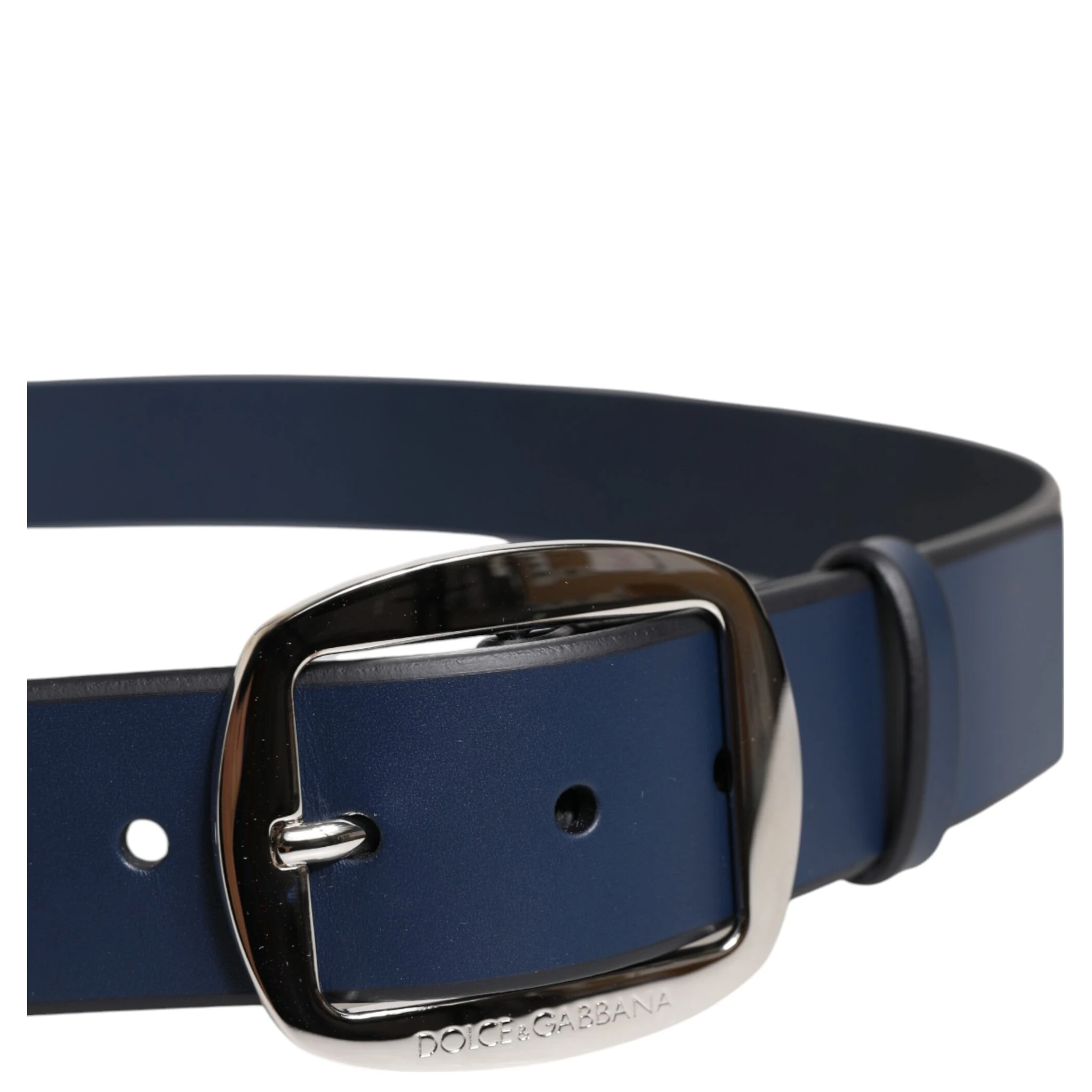Blue Calf Leather Classic Metal Buckle Belt