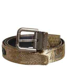 Gold Leather Jacquard Silver Metal Buckle Belt