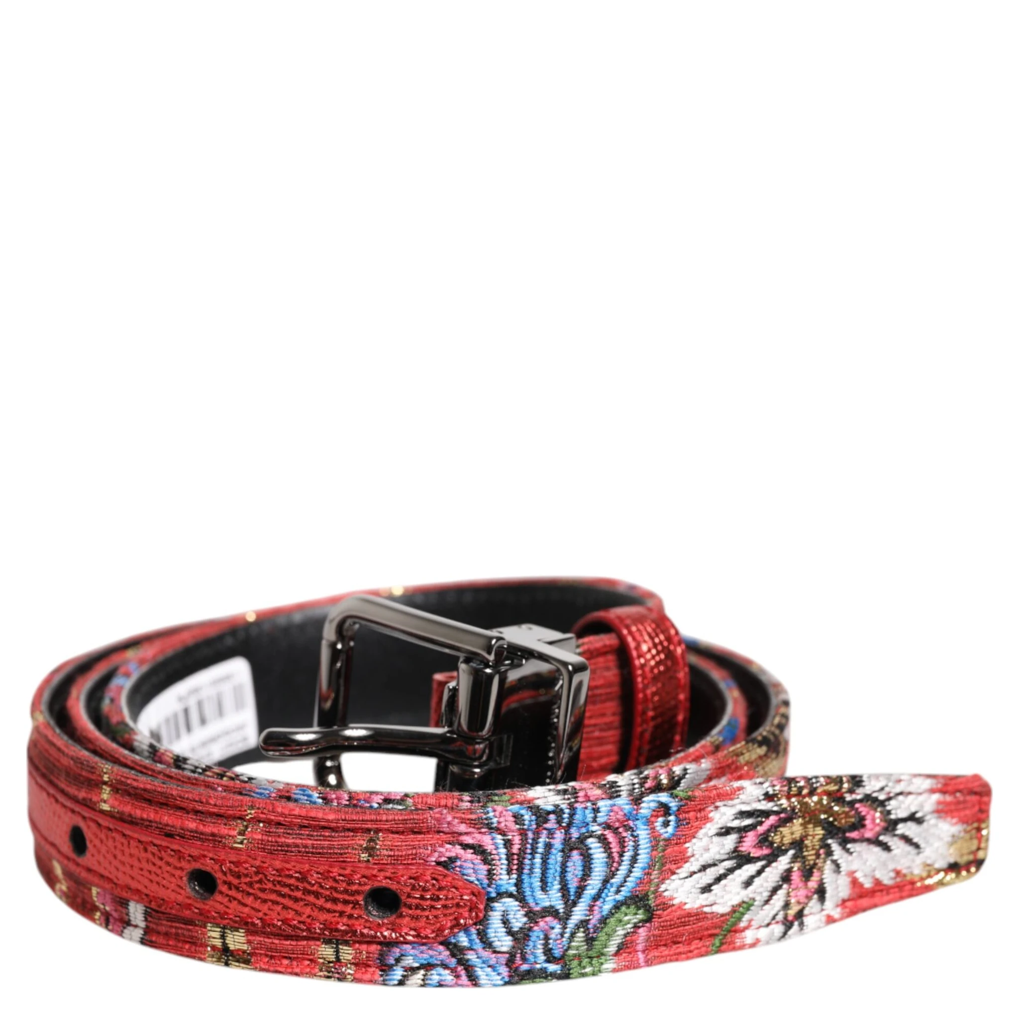 Red Floral DG Embellished Metal Buckle Belt
