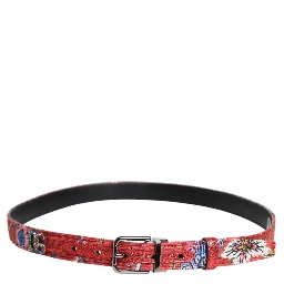 Red Floral DG Embellished Metal Buckle Belt