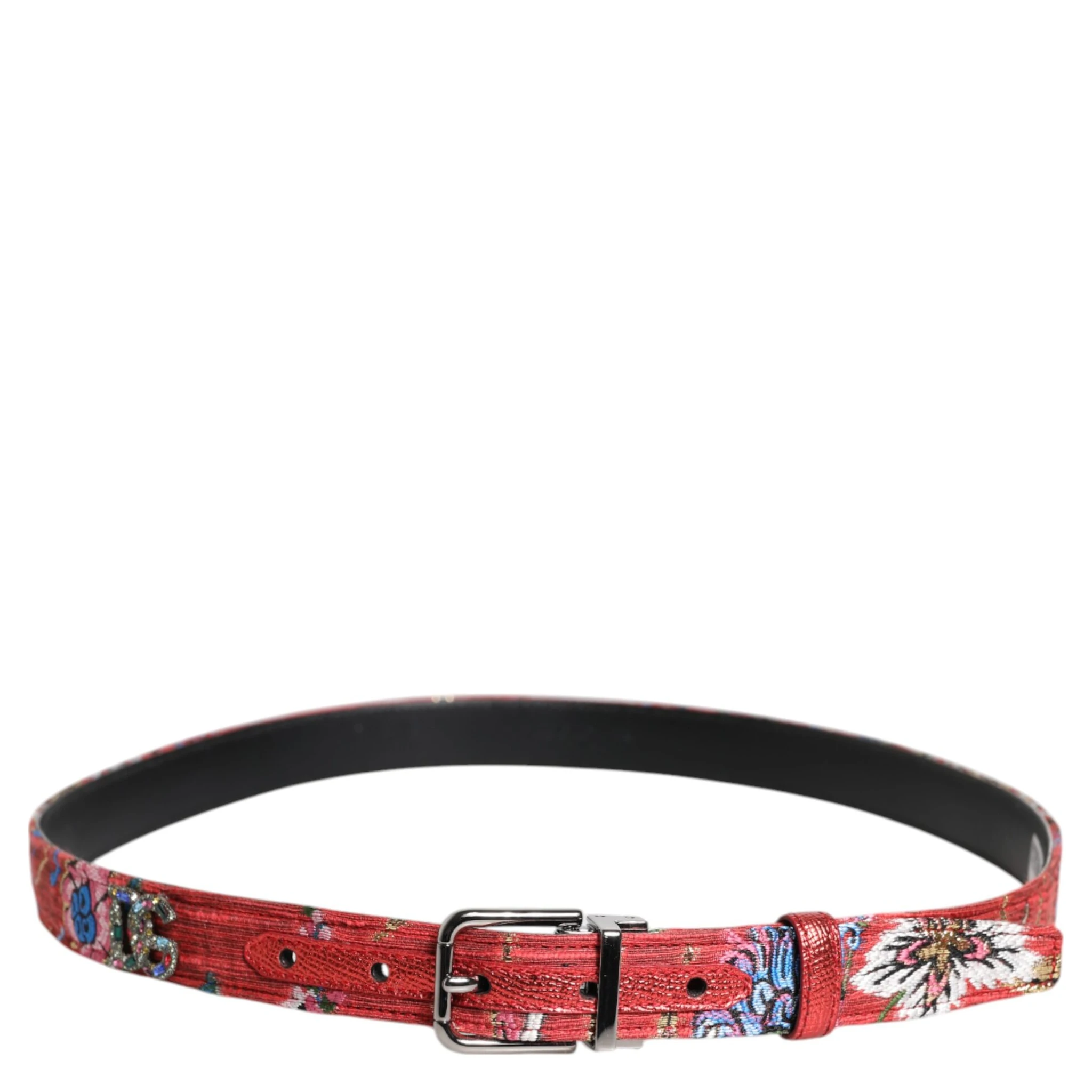 Red Floral DG Embellished Metal Buckle Belt