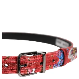 Red Floral DG Embellished Metal Buckle Belt