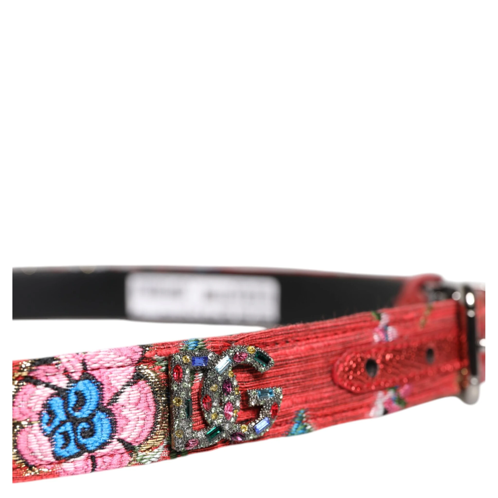 Red Floral DG Embellished Metal Buckle Belt