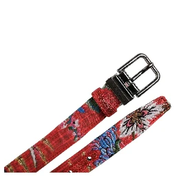 Red Floral DG Embellished Metal Buckle Belt