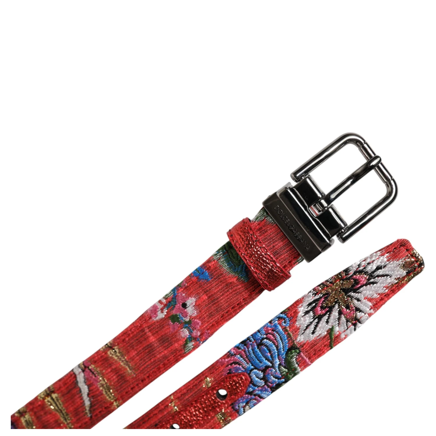 Red Floral DG Embellished Metal Buckle Belt