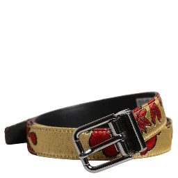 Gold Floral Jacquard Leather Metal Buckle Belt