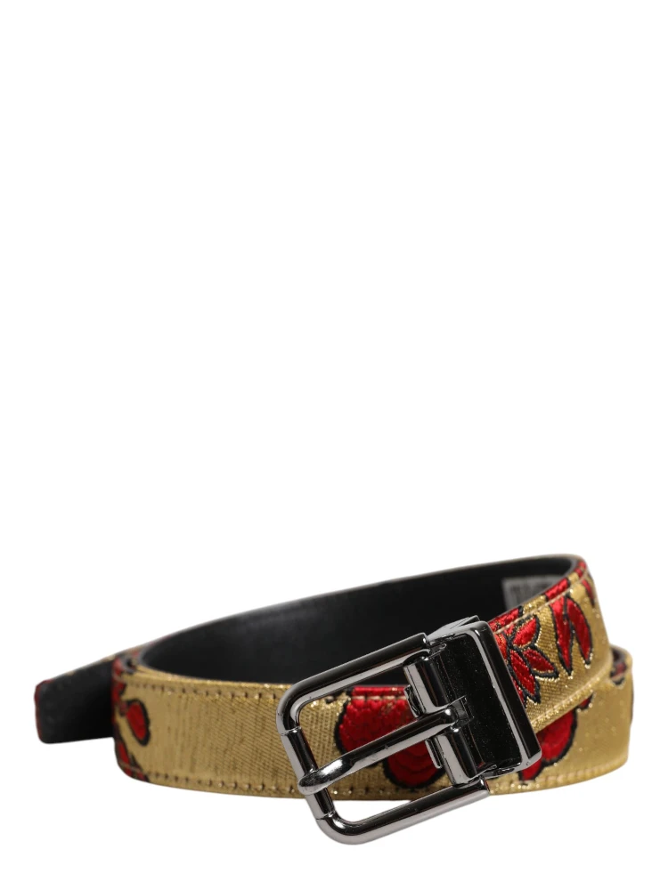 Gold Floral Jacquard Leather Metal Buckle Belt alternative