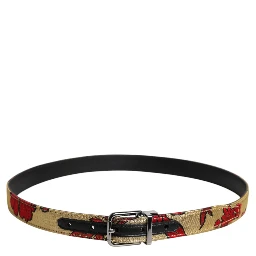 Gold Floral Jacquard Leather Metal Buckle Belt