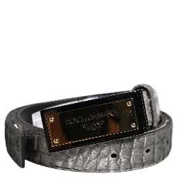 Silver Classic Gold Logo Plaque Buckle Belt