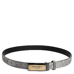 Silver Classic Gold Logo Plaque Buckle Belt