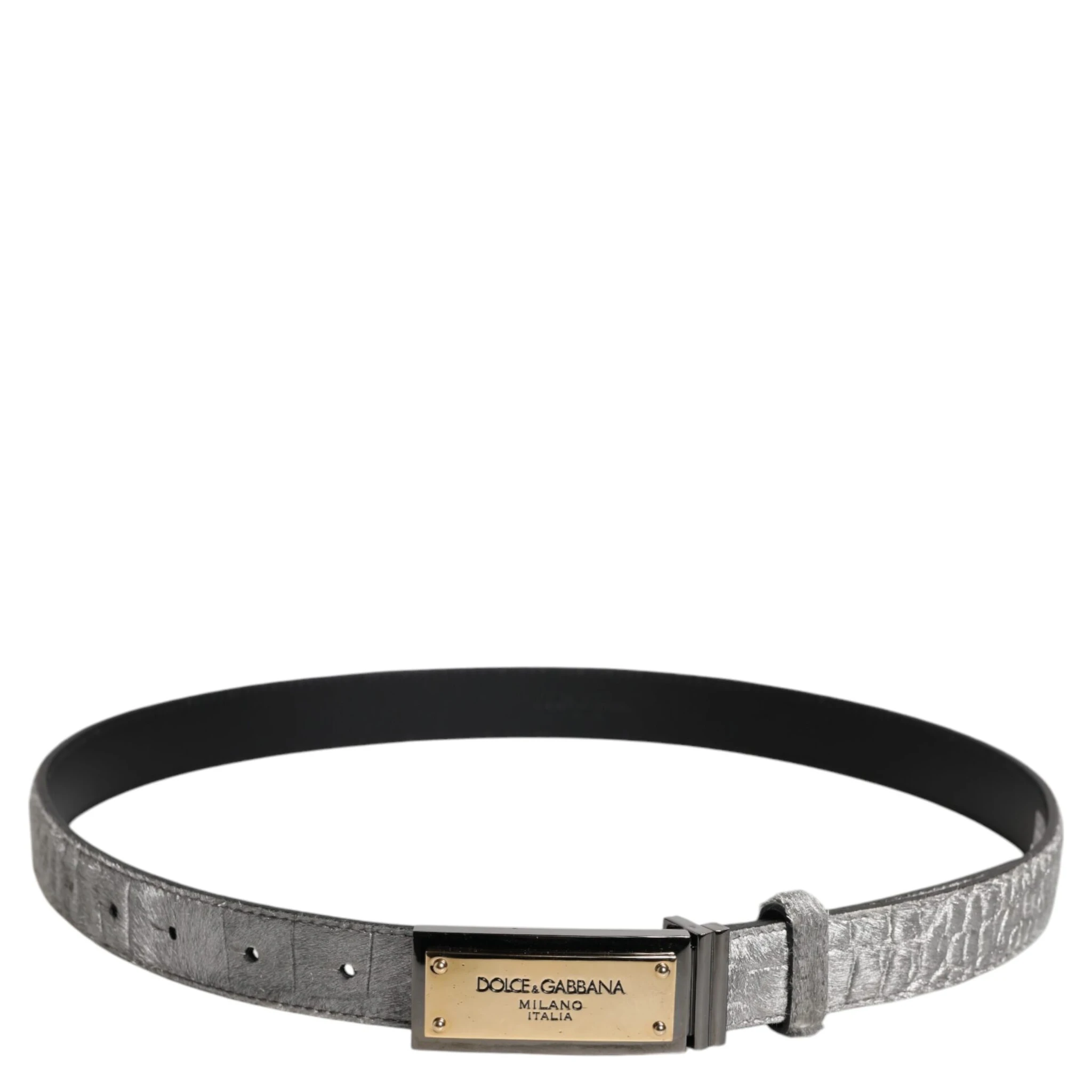 Silver Classic Gold Logo Plaque Buckle Belt