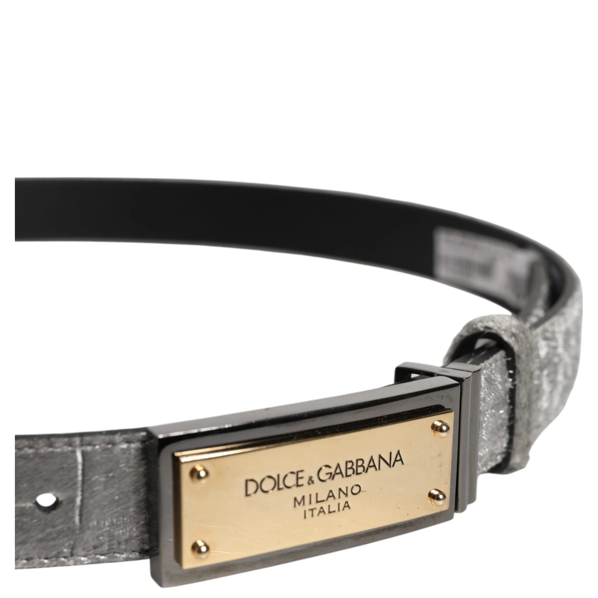 Silver Classic Gold Logo Plaque Buckle Belt