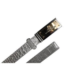 Silver Classic Gold Logo Plaque Buckle Belt