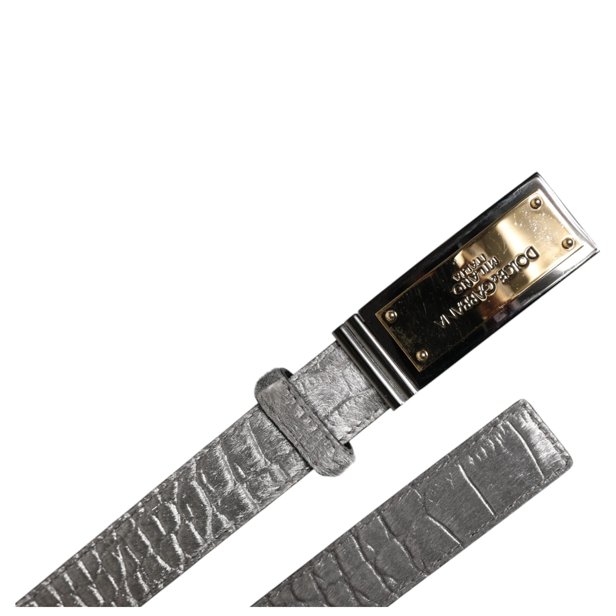 Silver Classic Gold Logo Plaque Buckle Belt