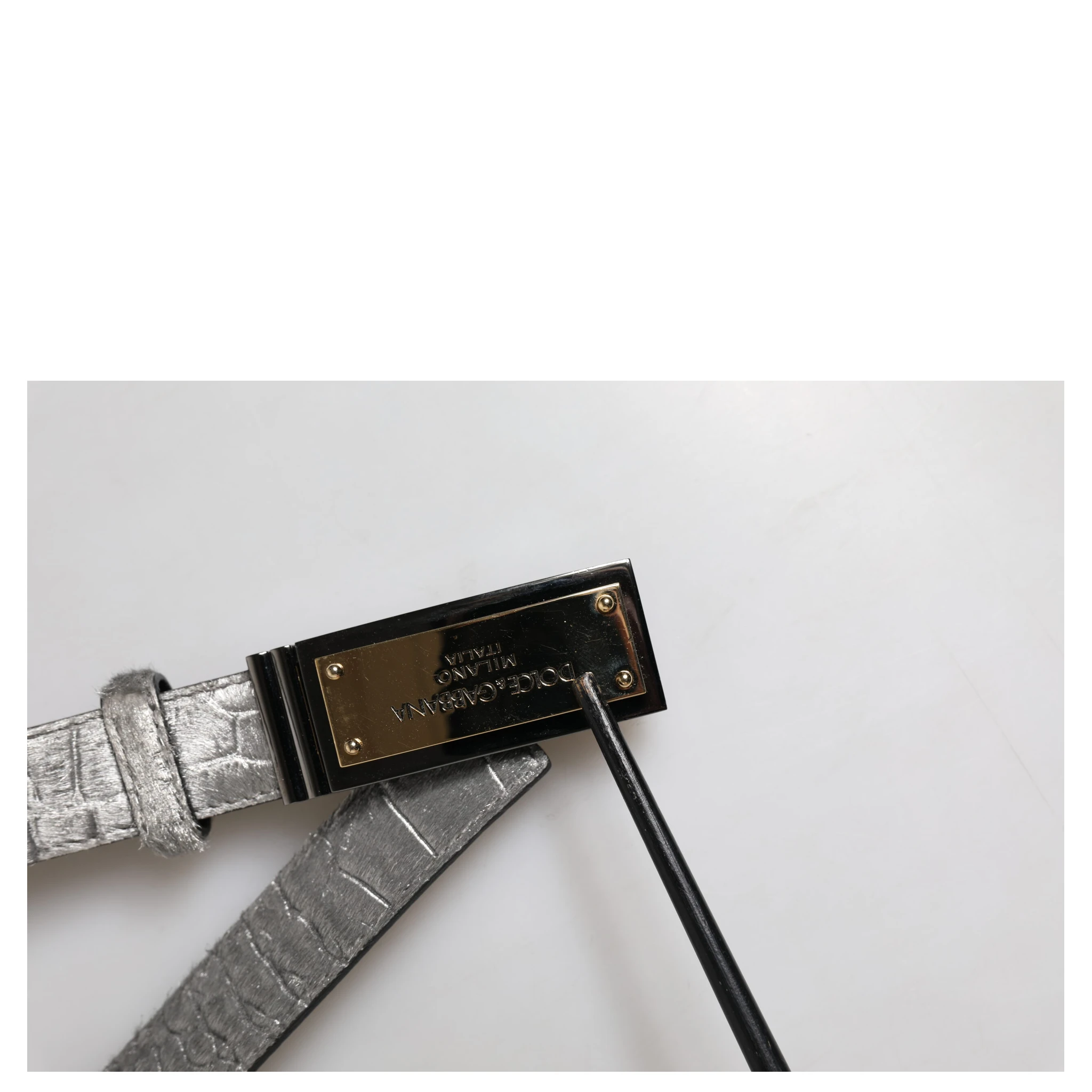 Silver Classic Gold Logo Plaque Buckle Belt