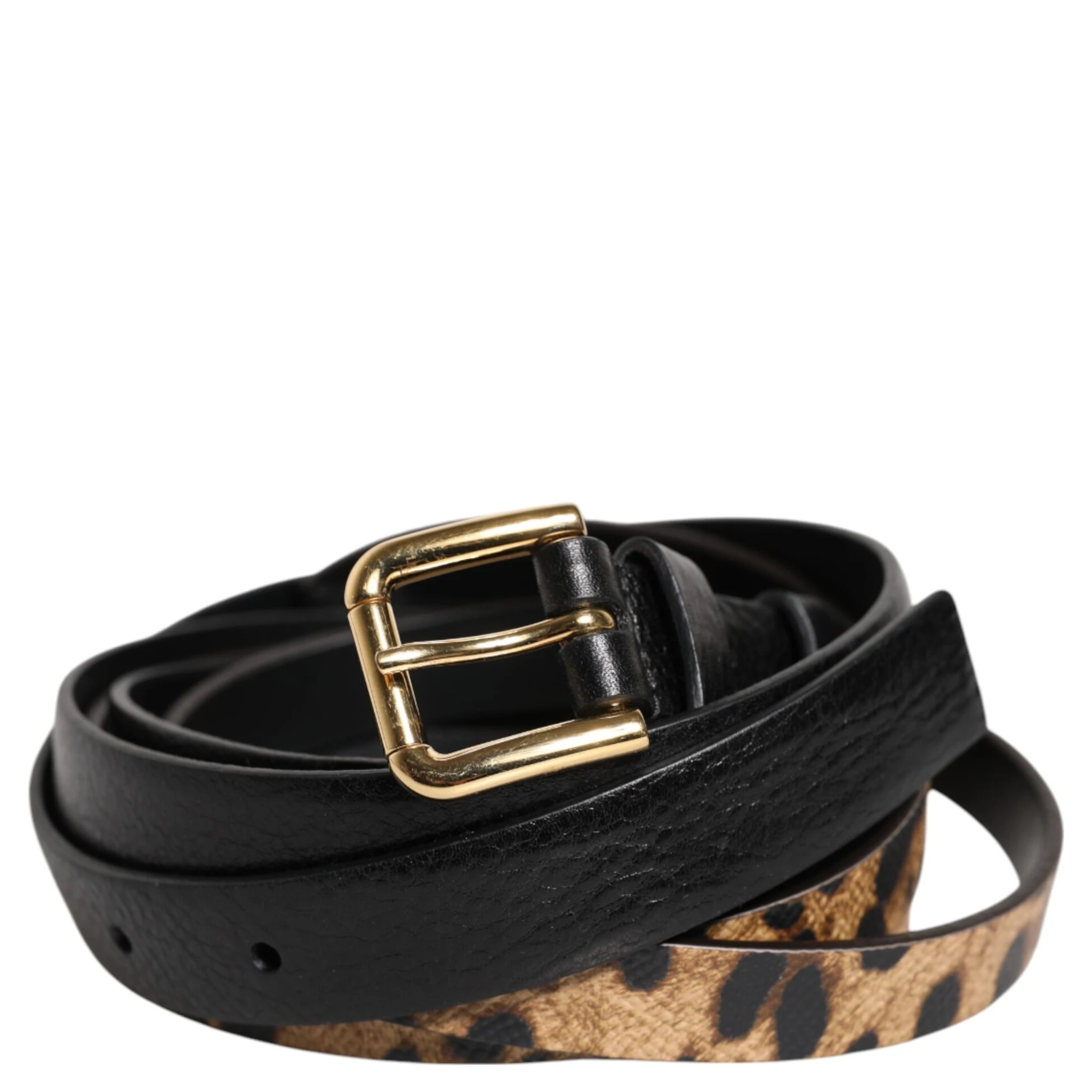 Black Leopard Classic Gold Metal Buckle Belt