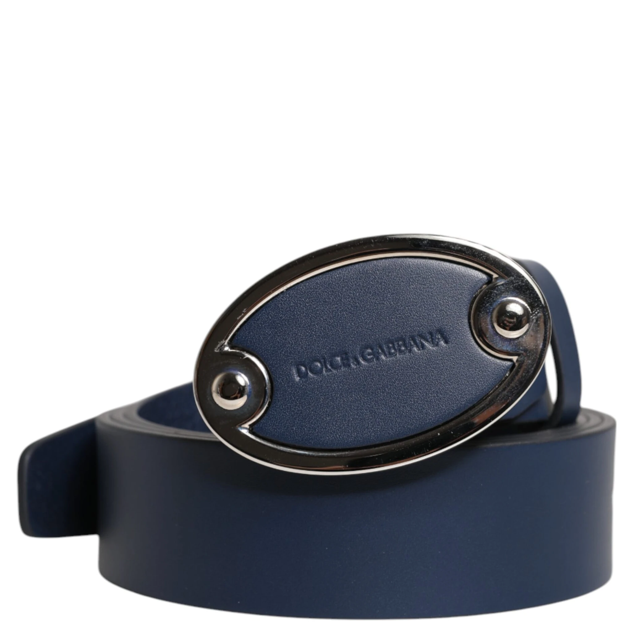 Blue Leather Classic Metal Logo Buckle Belt