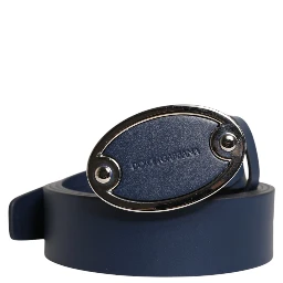 Blue Leather Classic Metal Logo Buckle Belt