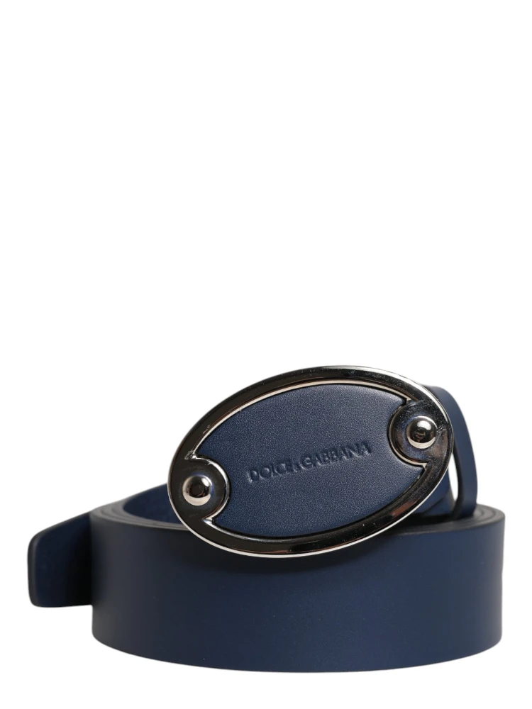 Blue Leather Classic Metal Logo Buckle Belt alternative